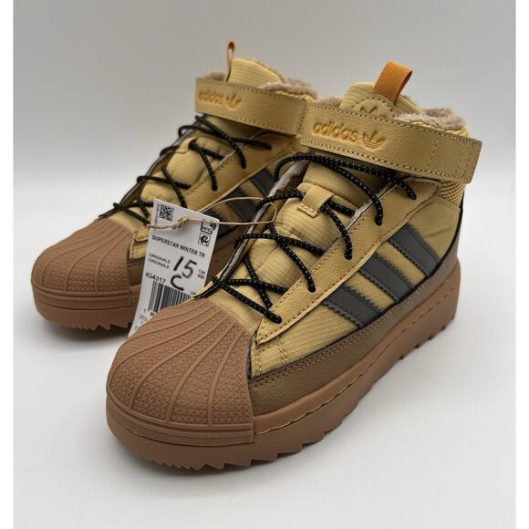Adidas Superstar Winter Trek Boot Oat Charcoal ID1021 Kids Youth Size 13.5 NEW - Picture 1 of 12